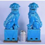 A LARGE PAIR OF 19TH CENTURY CHINESE TURQUOISE GLAZED DOGS OF FOE Late Qing. 42 cm x 14 cm.