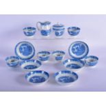 AN EARLY 19TH CENTURY ENGLISH BLUE AND WHITE MINIATURE TOY TEASET printed with Willow landscapes. La