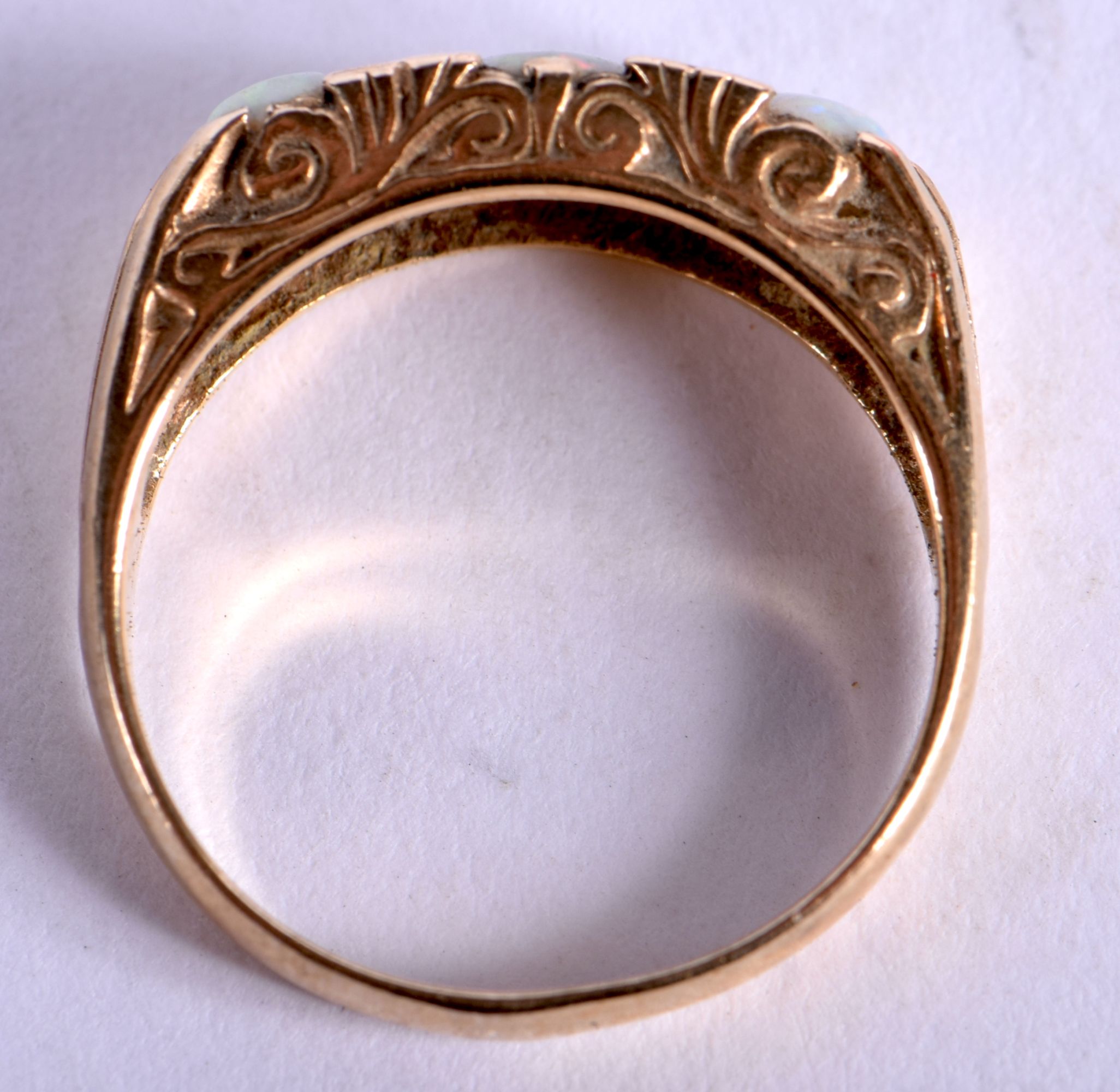 A 9CT GOLD AND OPAL RING. Size P, weight 2.96g - Image 2 of 3
