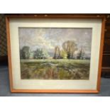 English School (20th Century) Pastel, Burford Water meadows. Image 70 cm x 52 cm.