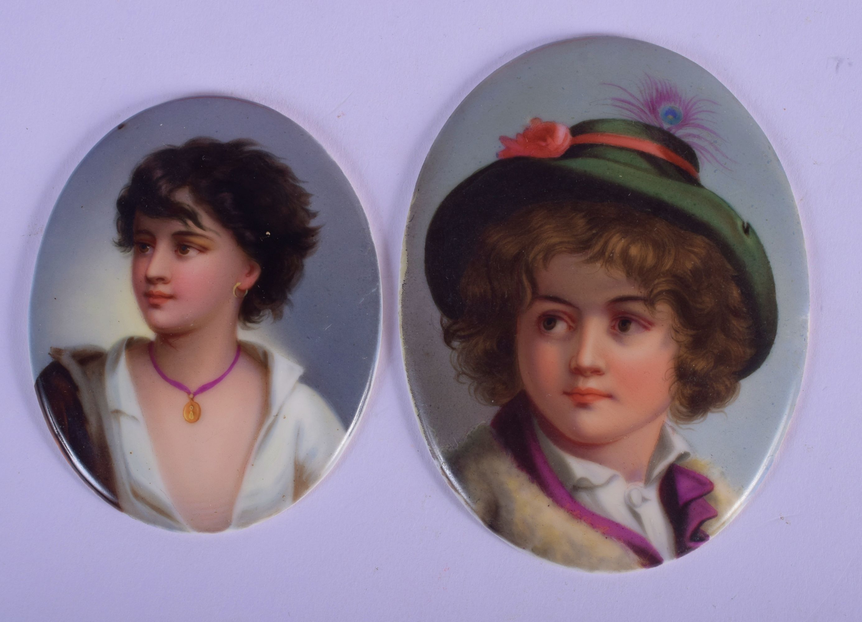 19th c. fine quality Continental plaque of an Italian girl and a larger plaque of a Italian Boy, bot