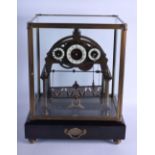 A LARGE CONTEMPORARY BRASS SKELETON ROLLING BALL CLOCK. 40 cm x 30 cm.