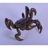 A JAPANESE BRONZE OKIMONO IN THE FORM OF A CRAB. 5.2cm x 5cm, weight 81g