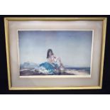 A large framed signed print of a Mediterranean female by W Russell Flint 43 x 66cm.