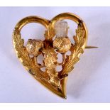 A 9CT GOLD HEART BROOCH. 3 grams. 2.5 cm x 2.25 cm.