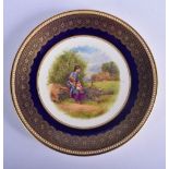 Royal Worcester fine plate painted with a Gypsy girl seated on a log with a baby, too early to be si