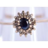 AN ANTIQUE 14CT GOLD, DIAMOND AND SAPPHIRE RING. Size J/K, weight 1g