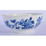 A RARE MID 18TH CENTURY WORCESTER BLUE AND WHITE PORCELAIN BOWL C1765 painted with insects and flora