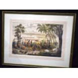A large framed antique lithograph by E Ciceri of Courses of Pirogues A Bassac. 38 x 57cm.