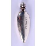 A SILVER SCENT BOTTLE WITH ENGRAVED INITIALS CJC. Length 6cm, width 2.5cm. Weight 16g