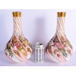 A PAIR OF 19TH CENTURY AESTHETIC MOVEMENT WRYTHEN MOULDED PORCELAIN BURSLEM VASES enamelled with flo