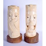 A RARE PAIR OF EARLY 20TH CENTURY AFRICAN TRIBAL CARVED IVORY BUSTS C1910 modelled as a King and Que