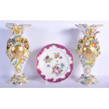 A LARGE PAIR OF EARLY 19TH CENTURY ENGLISH ENCRUSTED PORCELAIN VASES Coalport or Rockingham, togethe