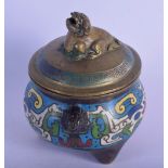 A 19TH CENTURY JAPANESE MEIJI PERIOD BRONZE AND CHAMPLEVE ENAMEL CENSER AND COVER decorated with tao