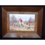 A framed lithographic print of Fox hunting by Sanderson Wells 38 x 57cm.