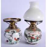 A PAIR OF EARLY 20TH CENTURY CHINESE FAMILLE VERTE PORCELAIN JARS converted to lamps. Porcelain 14 c