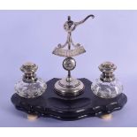 A VINTAGE SILVER INKWELL with unusual silver scales. 24 cm x 24 cm.