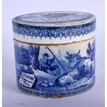 A VERY RARE ANTIQUE FRENCH BLUE AND WHITE BEEF EXTRACT POT AND COVER. 7 cm x 6 cm.