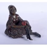 A CONTEMPORARY BRONZE FIGURE OF A FEMALE modelled with exposed genitals. 10 cm x 8 cm.