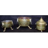 A collection of English antique Repousse brass bowls. 13 x 19cm (4)