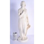 A LARGE ANTIQUE PARIAN WARE FIGURE OF BEATRICE modelled holding her hand upon her chest. 55 cm high.