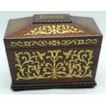 A lovely 19th Century brass inlaid wooden Tea caddy 17 x 21cm.
