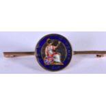 A VICTORIAN 9CT GOLD MOUNTED ENAMELLED GROAT BROOCH DATED 1840. Length 4.5cm, weight 3.77g