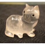 AN EARLY 20TH CENTURY CHINESE CARVED ROCK CRYSTAL CAT Late Qing/Republic. 6 cm x 5 cm.