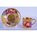 Royal Worcester coffee can and saucer painted with fruit by Moseley and Hale, date code 1928. Cup 5