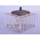 A VINTAGE SILVER AND CUT GLASS INKWELL. 10 cm square.