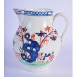 18th c. Lowestoft sparrow beak jug painted in Redgrave style with a holed rock and bamboo. 10cm Hig