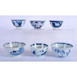 TWO 17TH CENTURY CHINESE BLUE AND WHITE PORCELAIN TEABOWLS Ming, together with four other similar te