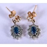 A PAIR OF OLD DIAMOND AND SAPPHIRE EARRINGS. 1.4 grams. 1.7 cm x 0.75 cm.