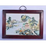 A FINE 19TH CENTURY CHINESE PORCELAIN PAINTED LANDSCAPE PLAQUE Daoguang, painted with a pavilion wit