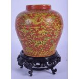 A CHINESE QING DYNASTY IRON RED AND YELLOW GLAZED PORCELAIN VASE bearing Wanli marks to base, enamel