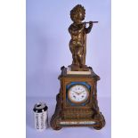 A LARGE 19TH CENTURY FRENCH BRONZE AND SEVRES PORCELAIN MANTEL CLOCK modelled as a musician, painted