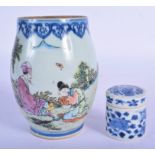 A 19TH CENTURY CHINESE BLUE AND WHITE PORCELAIN BOX AND COVER Qing, together with a Republican perio