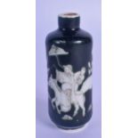 A LATE 19TH CENTURY CHINEE FAMILLE NOIRE PORCELAIN SNUFF BOTTLE Qing, painted with figures upon clou