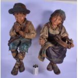 A VERY LARGE PAIR OF EARLY 20TH CENTURY BRETBY TERRACOTTA FIGURES wonderfully modelled and charismat