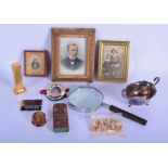 AN EDWARDIAN PAINTED PORCELAIN PORTRAIT together with other collectables. (qty)