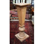 A MODERN PINE PEDESTAL PLINTH. 108 cm high.