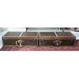 A FINE PAIR OF LOUIS VUITTON TRAVELLING SUITCASES. 46 x 75 x 23 cm.