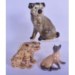 A VINTAGE ITALIAN POTTERY FIGURE OF A CAT together with a pottery dog & Copenhagen cat. Largest 24 c