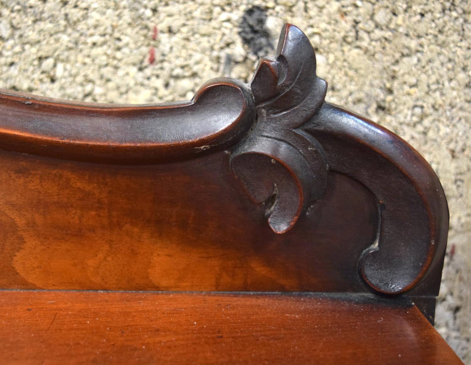 A VICTORIAN WATERFALL BOOKCASE decorated with scrolling supports and acanthus frieze. 150 x 125 x 32 - Image 3 of 4