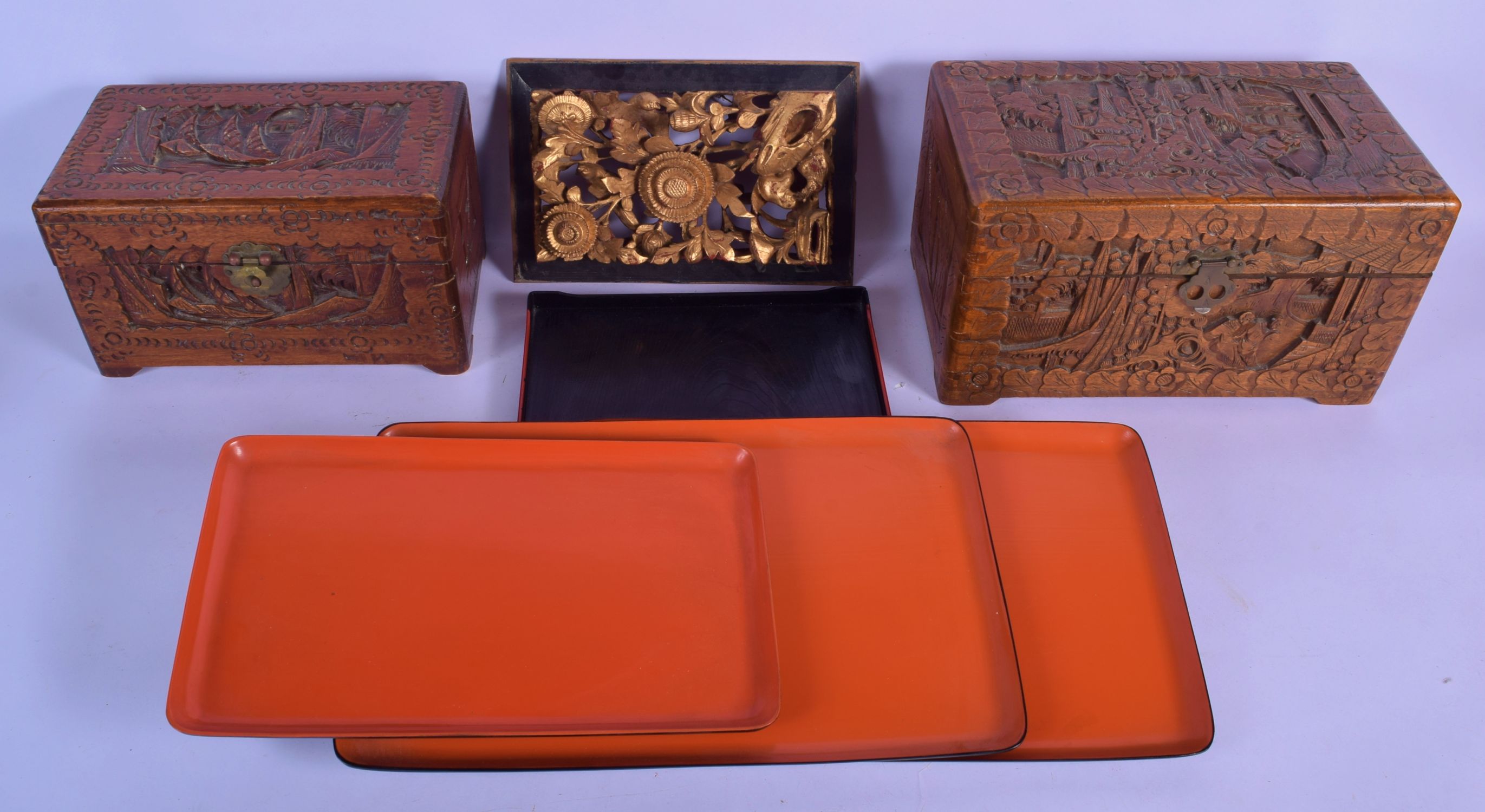 JAPANESE TAISHO PERIOD LACQUER TRAYS together with Chinese carvings etc. (qty)