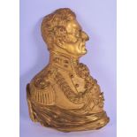 A FINE EARLY 19TH CENTURY FRENCH GILT BRONZE PLAQUE OF A MILITARY GENTLEMAN modelled in regalia 19 c