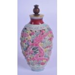 A MID 19TH CENTURY CHINESE FAMILLE ROSE PORCELAIN SNUFF BOTTLE AND STOPPER Qing, decorated with drag