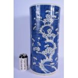 A LARGE 19TH CENTURY CHINESE BLUE AND WHITE PORCELAIN VASE STICK STAND painted with prunus. 45 cm x