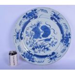 A LARGE 18TH CENTURY CHINESE BLUE AND WHITE PORCELAIN CHARGER Late Yongzheng/Qianlong, painted with