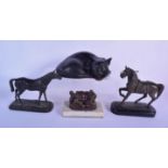 AN ANTIQUE FRENCH BRONZE OF PIGS by P J Mene, together with three others. Largest 16 cm x 12 cm. (4)